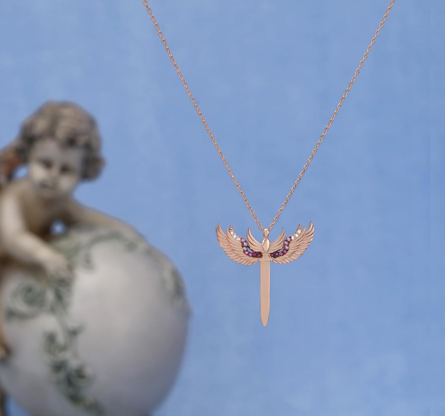 Archangel Michael Necklace Rose Gold, Sterling Silver Sword Pendant with Pink Stones, Adjustable Chain, Spiritual Protection Gift for Women - Image 5