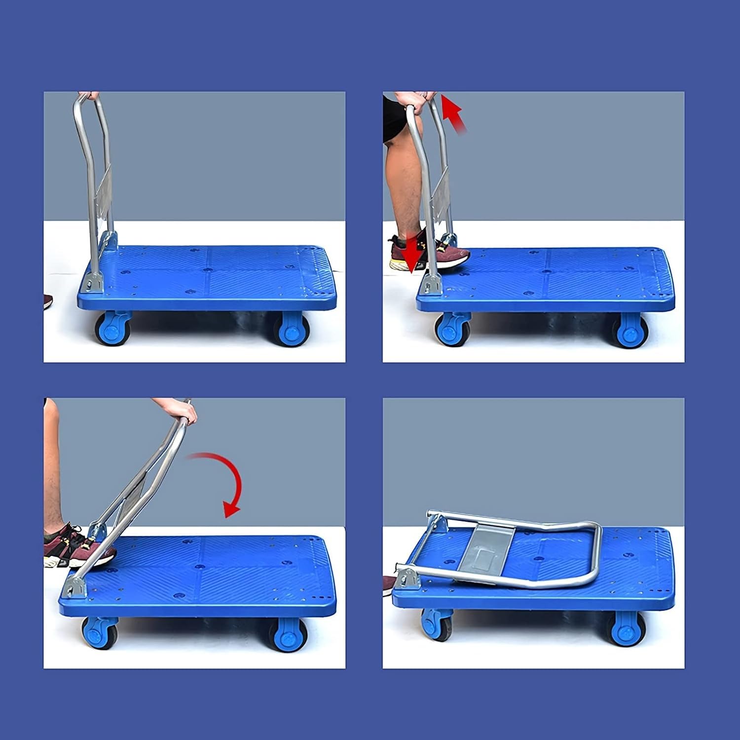Carrello a Piattaforma, Carrello a Spinta, Carrello a Mano Pieghevole con Ruote silenziose per Magazzino, ristoranti, Piccolo Carrello con capacità di carico di 200 kg, Carrello a Mano resis