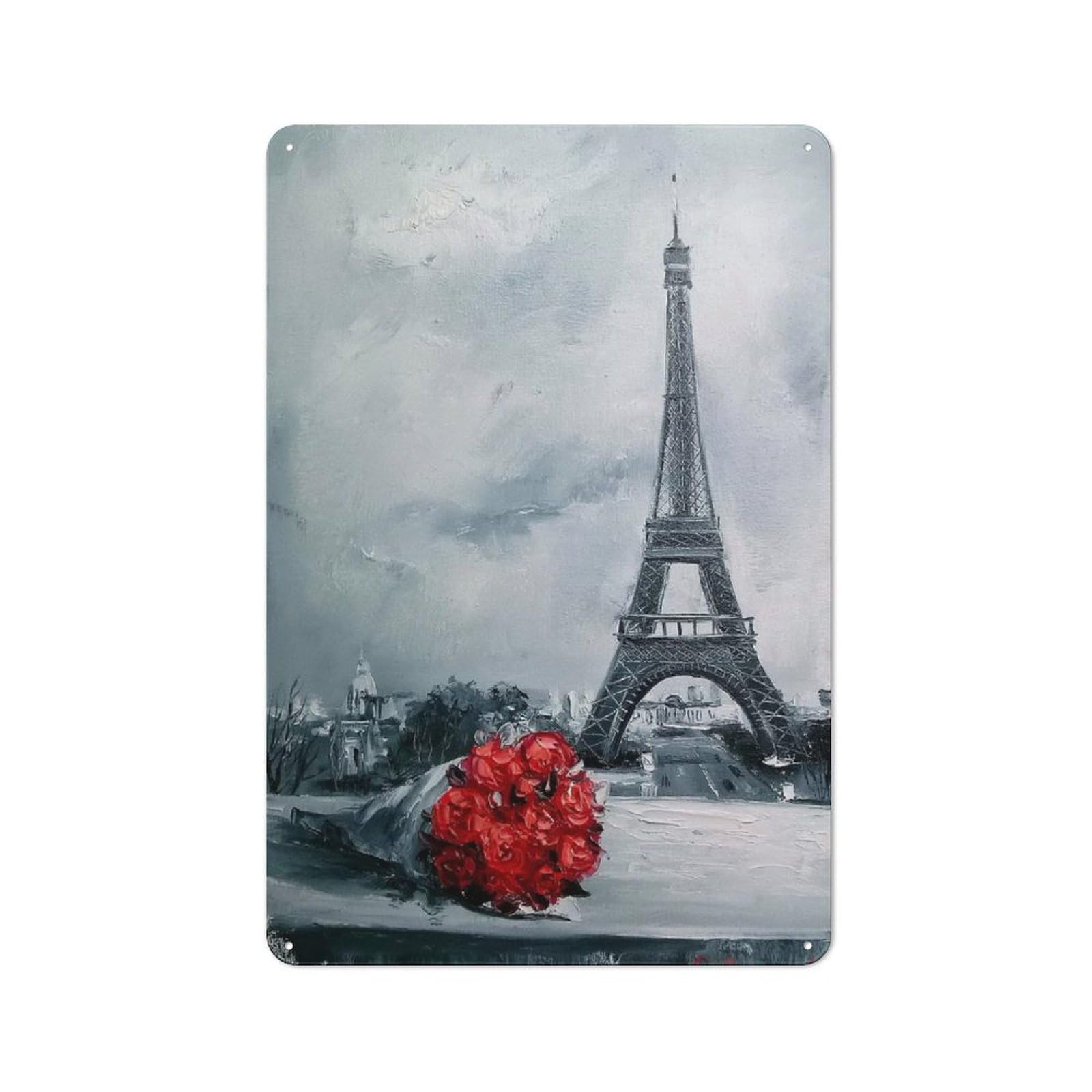 Kitchen Metal Sign with Bouquet for Parisian Women Design 30x20cm, Vintage Cafe Wall Decor for Restaurant, Kitchen, Counter Or Breakfast Nook