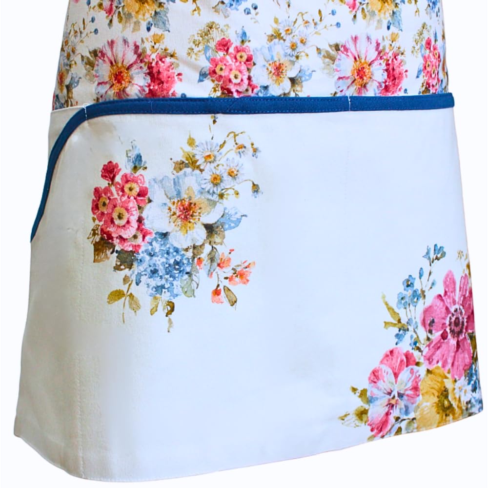Dekohelden24 Grembiule da giardino in 100% cotone, senza bavaglino, motivo: Garden Flower Cream, dimensioni: ca. 45 x 75 cm (A x L x P), Crema colorata, 45 cm hoch