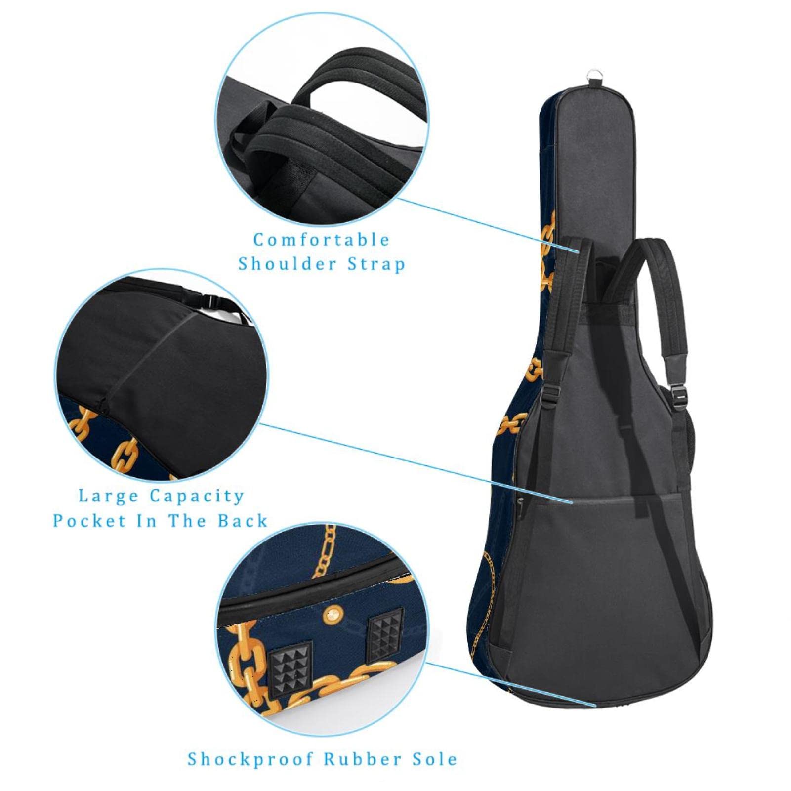 Torba na gitarę akustyczną wodoodporna gitara plecak grube miękkie wyściełane łańcuchy ciemny kolor klasyczna gitara obudowa, kolor1, 42.9x16.9x4.7 in, Organizer do torby