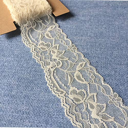 Lace Realm 2″×10 Yards Stretch Floral Pattern Lace Ribbon Trim Lace for Headbands Garters Decorating Floral Designing & Crafts(Ivory)