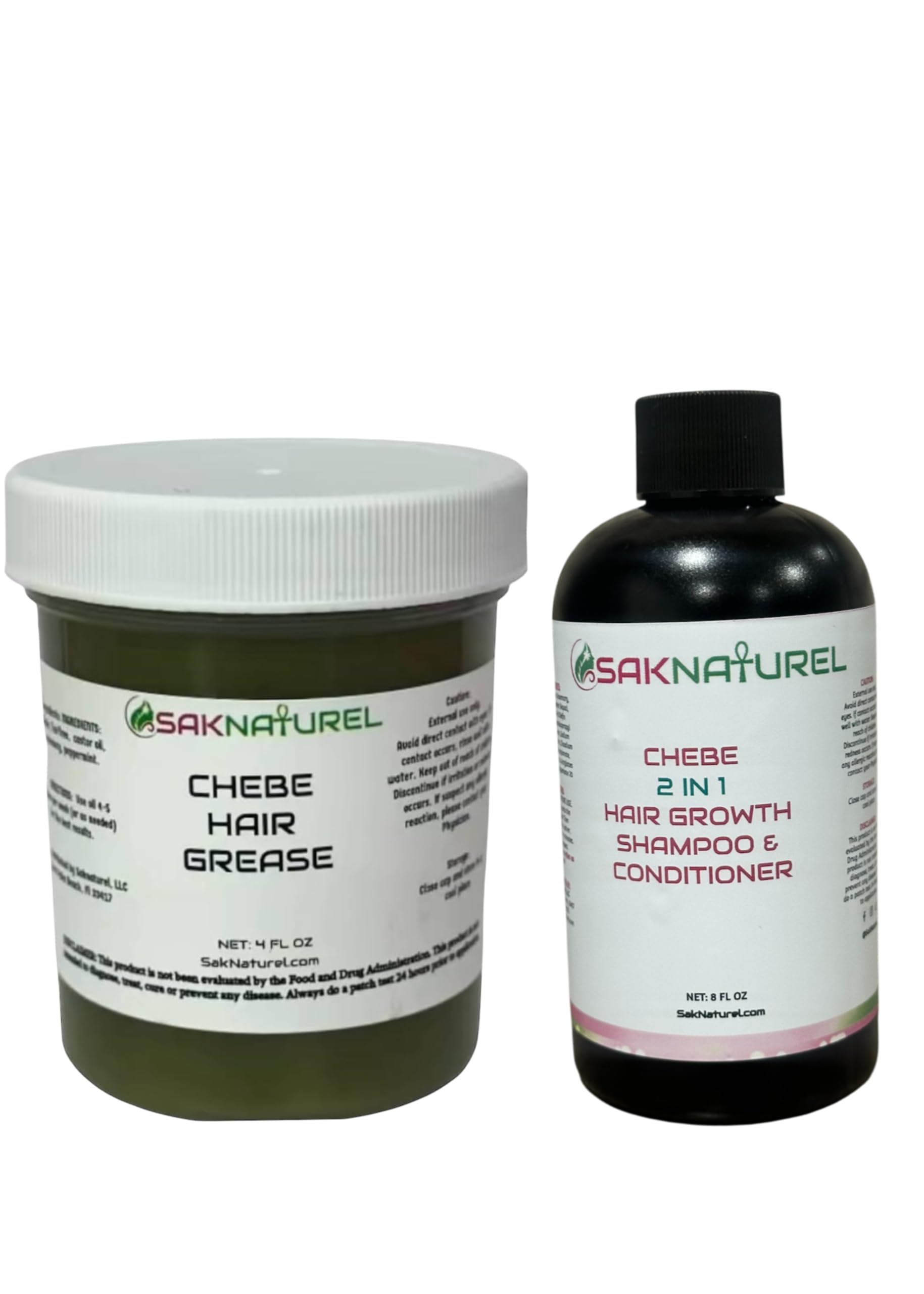 SakNaturel Chebe Hair Grease BUNDLE, 4 FL OZ, Hair Growth Oil with Rosemary Oil, Hair Thinning and Hairloss Treatment (1 CHEBE GREASE &1 CHEBE SHAMPOO BUNDLE) (CHEBE GREASE &1 CHEBE SHAMPOO BUNDLE)