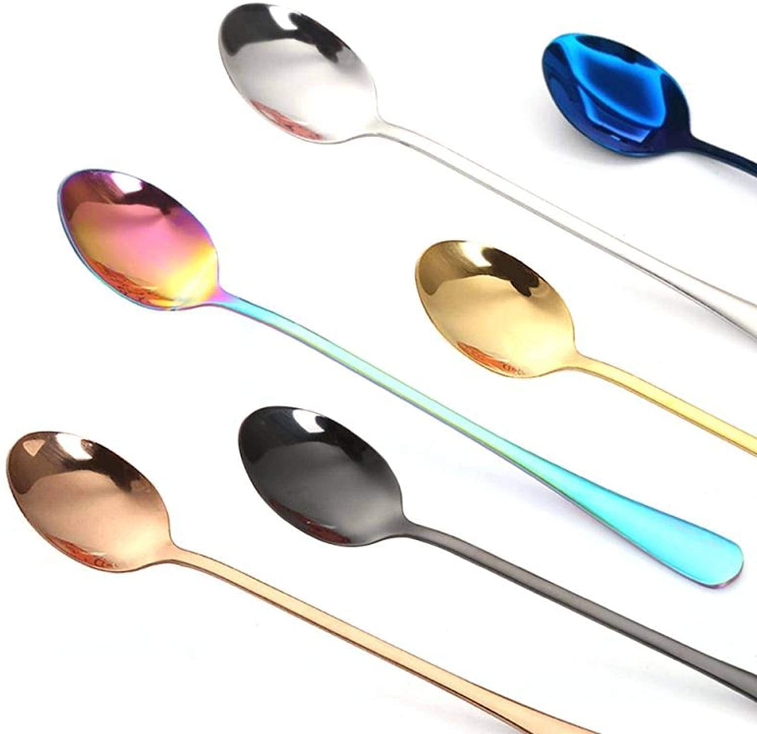 Cucharas De Mesa Cucharas de agitación Spoon Cuchara acero inoxidable Té Café Postre Scoops Home Kitchen Flatware Sopa Antigoteo Servir(Black)