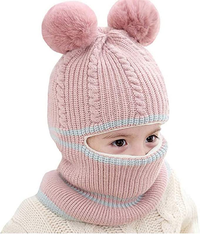 Image of Toddler Winter Hat Monkey Caps Baby Fleece Lined Earflap Hood Skull Caps for Kids (Pink, 6 Months to 7 Years)