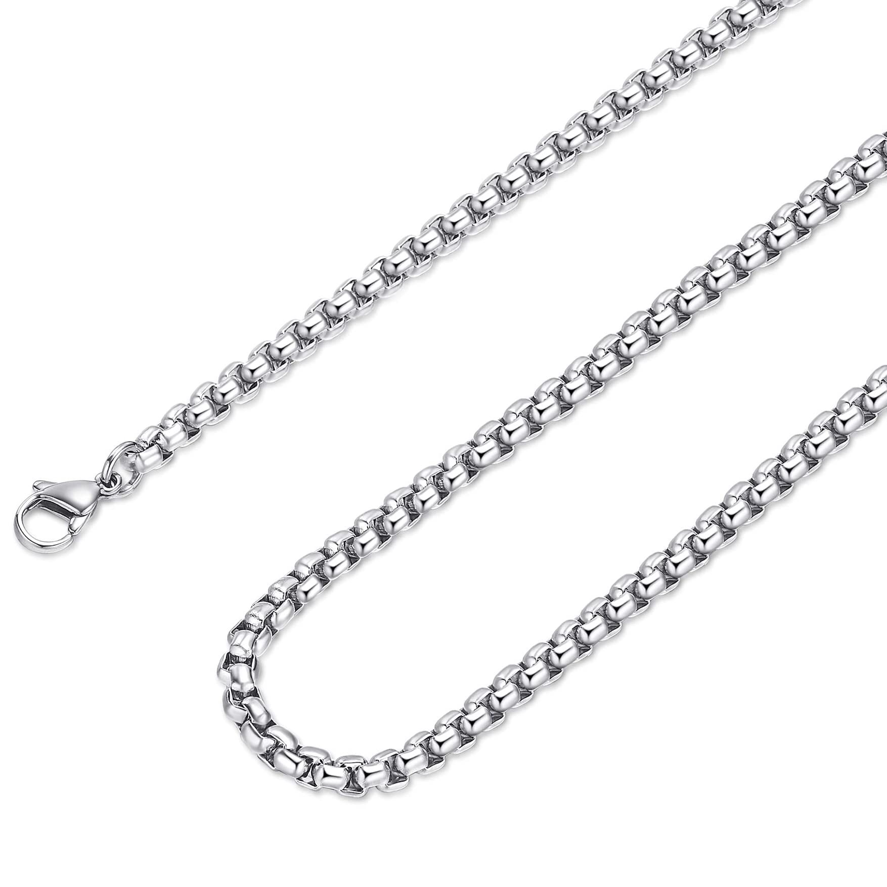 Giftall Square Rolo Chain Necklace Stainless Steel Round Box Necklace for Men Women/2mm-7mm/16Inch-36Inch