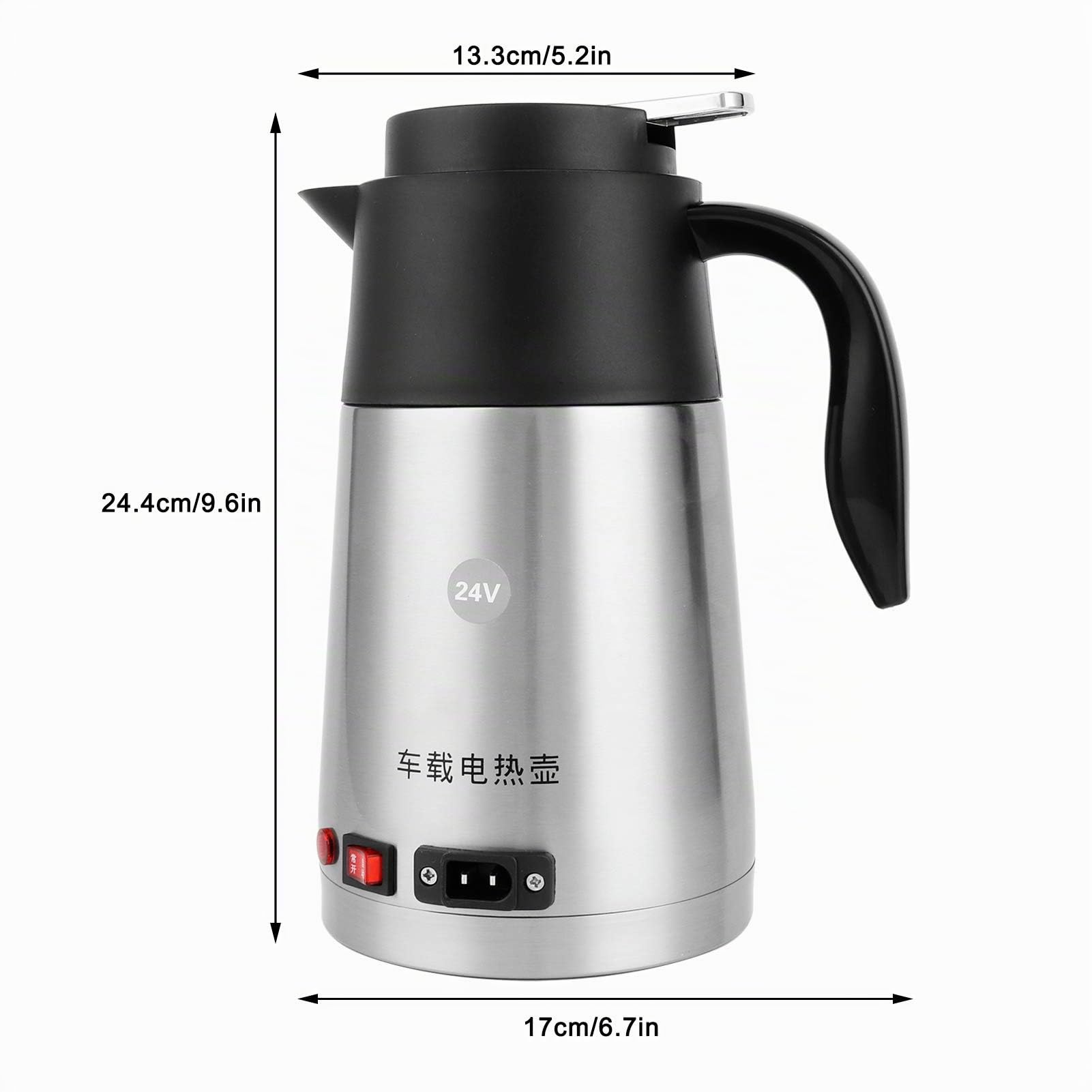 Tyenaza Hervidor Eléctrico para Camiones, 1200ML Hervidors de Calefacción Eléctrica de Camión de 24 V 200W, Acero Inoxidable Pava Eléctrico en el Automóvil, para Familia, Oficina, Agua, Café, Leche