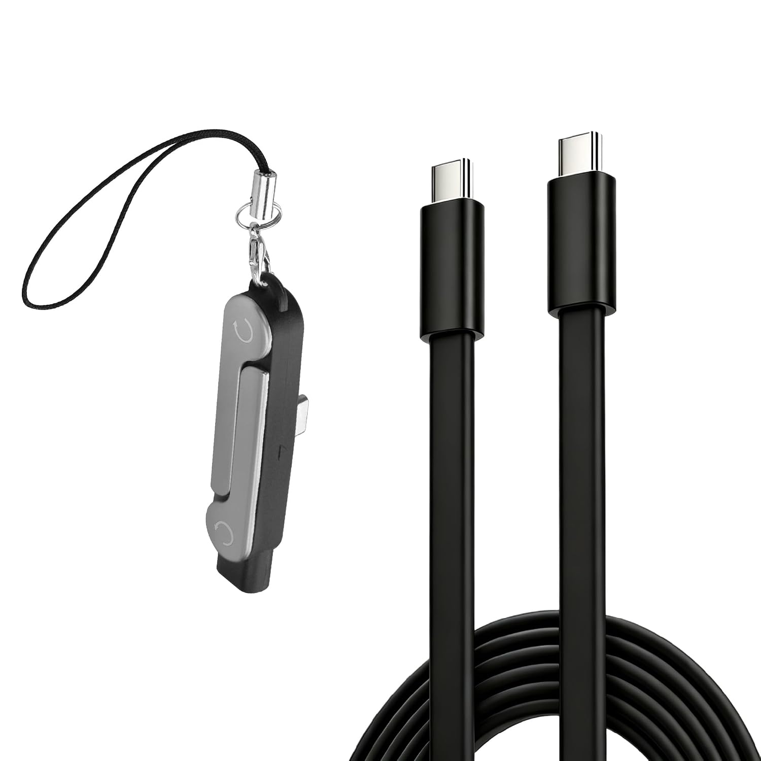 240W 2-in-1 Invisible Foldable Stand USB C Charging Cable with Detachable Phone Stand 1.5M/4.9FT Silicone 90 Degree Elbow USB C to USB C Charger Adapter Cord for Gaming,Travel,Office (Black)