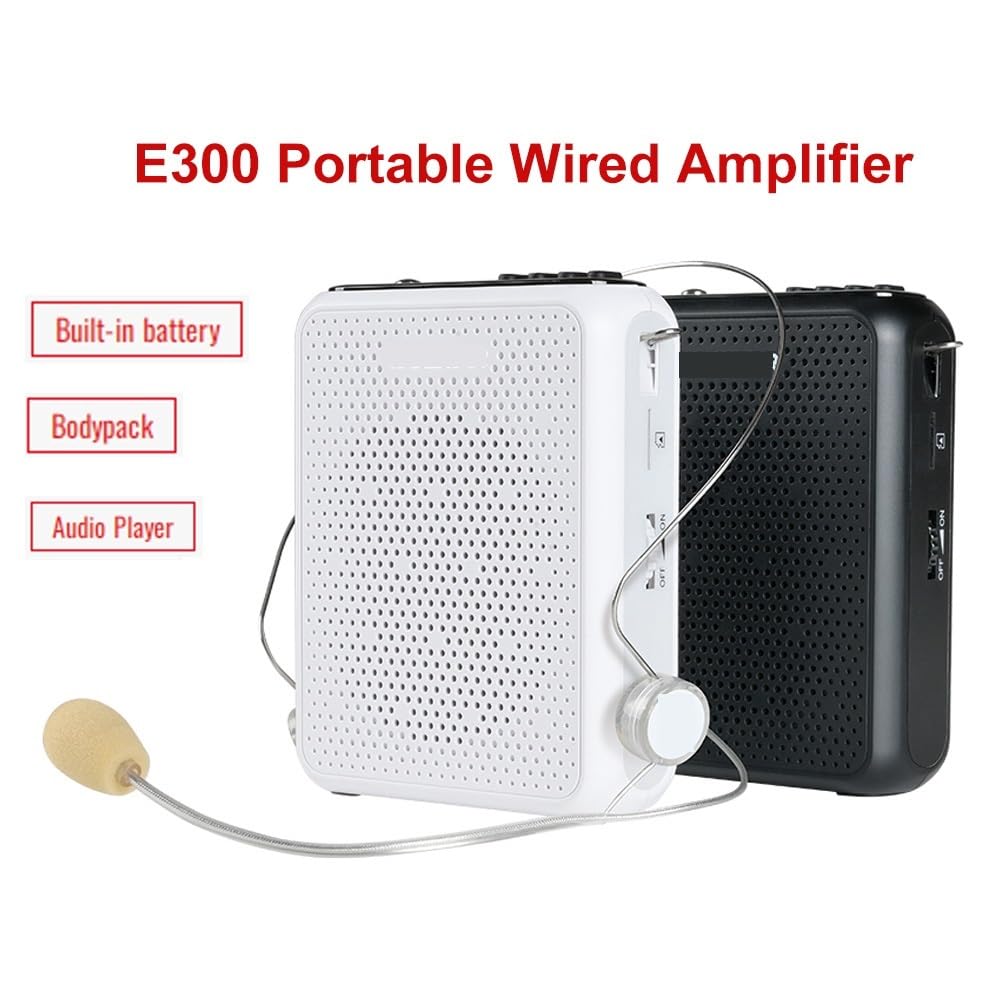 Amplificador de Voz, E300 Amplificador portátil con cable Micrófono de cabeza Batería de iones de litio incorporada(Bianco)
