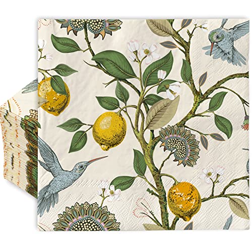 AnyDesign 80 Pack Lemon Luncheon Napkins Disposable Blue Bird Paper Napkins Retro Decorative Summer Dessert Dinner Hand Napkin for Wedding Birthday Baby Bridal Shower Seasonal Party Supplies Decor