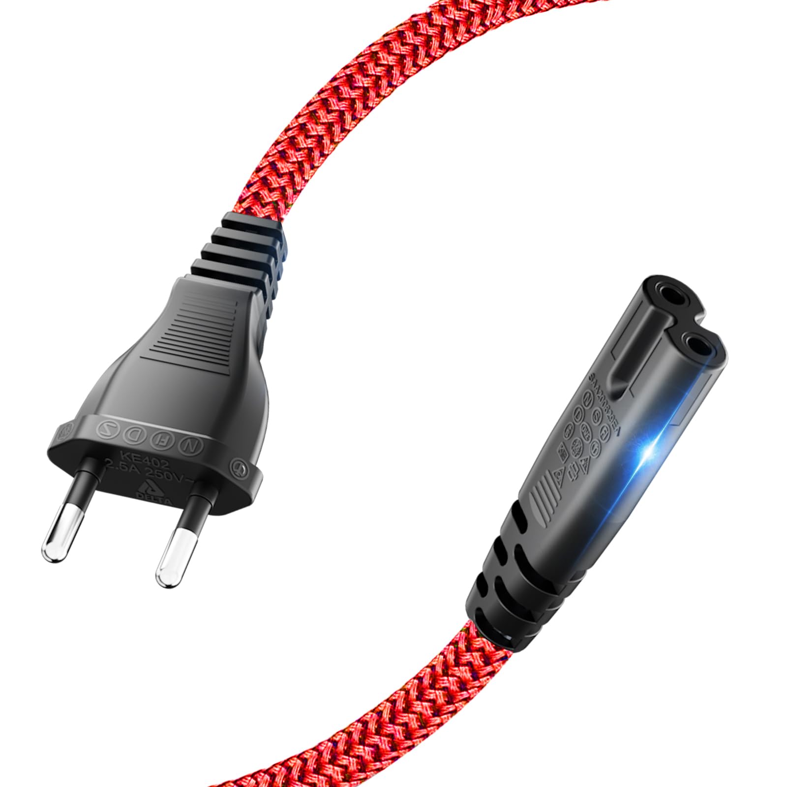 Stromkabel 2 Polig, Goalfish Netzkabel Stromkabel Strom Kabel Stecker Typ C Eurostecker (CEE 7/16 auf C7) Nylon-Geflecht Kleingerätekabel mit VDE für PS5 / PS4 / PS3 / Xbox Serie X/S,TV Blu-Ray