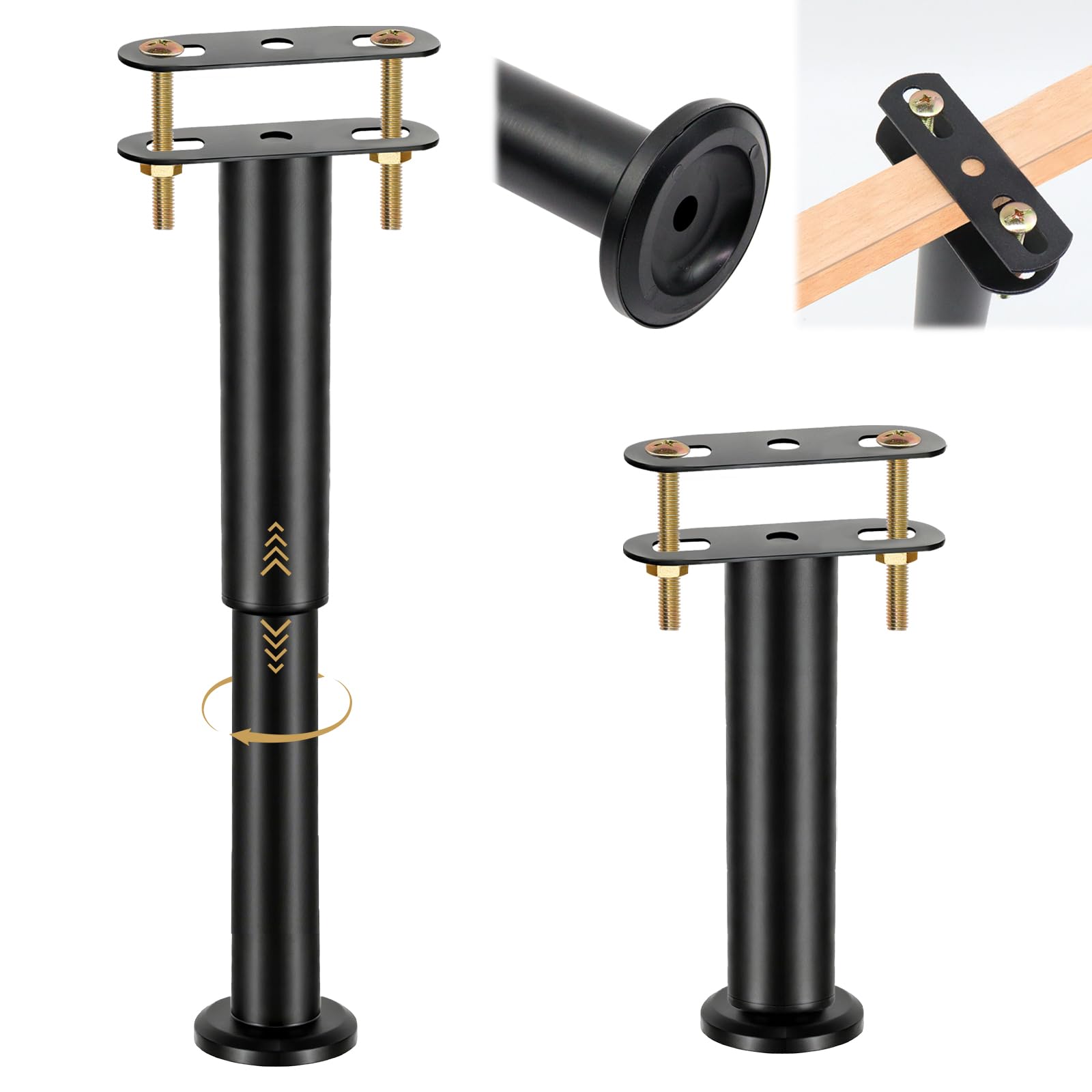 2 Piedini per Letto, 25 – 43 cm, Supporti Regolabili in Altezza, Parti di Ricambio, in Acciaio con Travi centrali in Gomma, Antiscivolo, Stabile e Silenzioso, per mobili