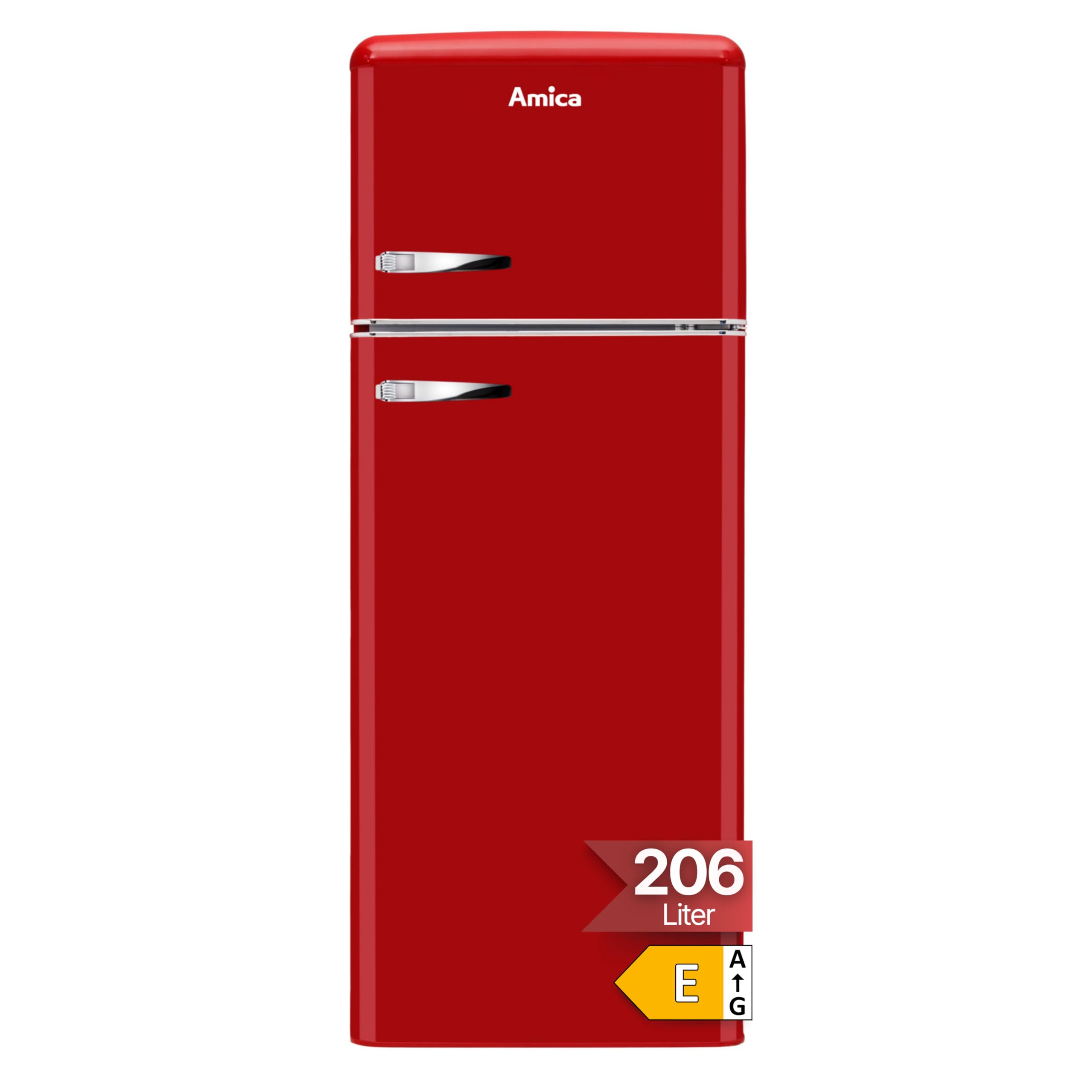 Amica KGC 15630 R Retro Kühl-/Gefrierkombination / Chili Red (Rot) / 144cm (H) x 55cm (B) x 62cm (T) / Retro-Design / Kühlschrank mit Gefrierfach
