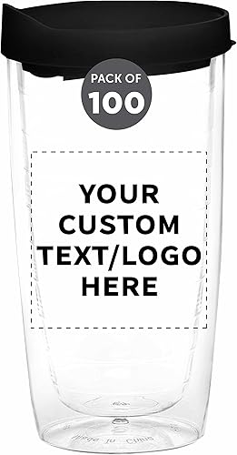 Vasos de plástico de doble pared personalizados con tapa deslizante, 14 onzas, paquete de 100, texto personalizado, logotipo, tazas de café de viaje