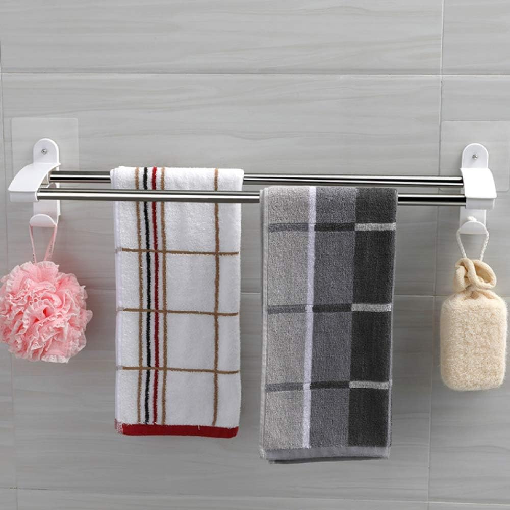 Stainless Steel Towel Rack Shelf Towel Hook Rack Adhesive Suction with Hooks for Shower Kitchen Utensils 60.4 * 12 * 12.5CM