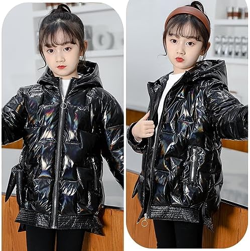 L SERVER Winterjas voor kinderen, meisjes, met bontkraag, capuchon, fleece, warme gewatteerde jas, dikke winddichte parka, stijlvolle winterjas, roze, 116