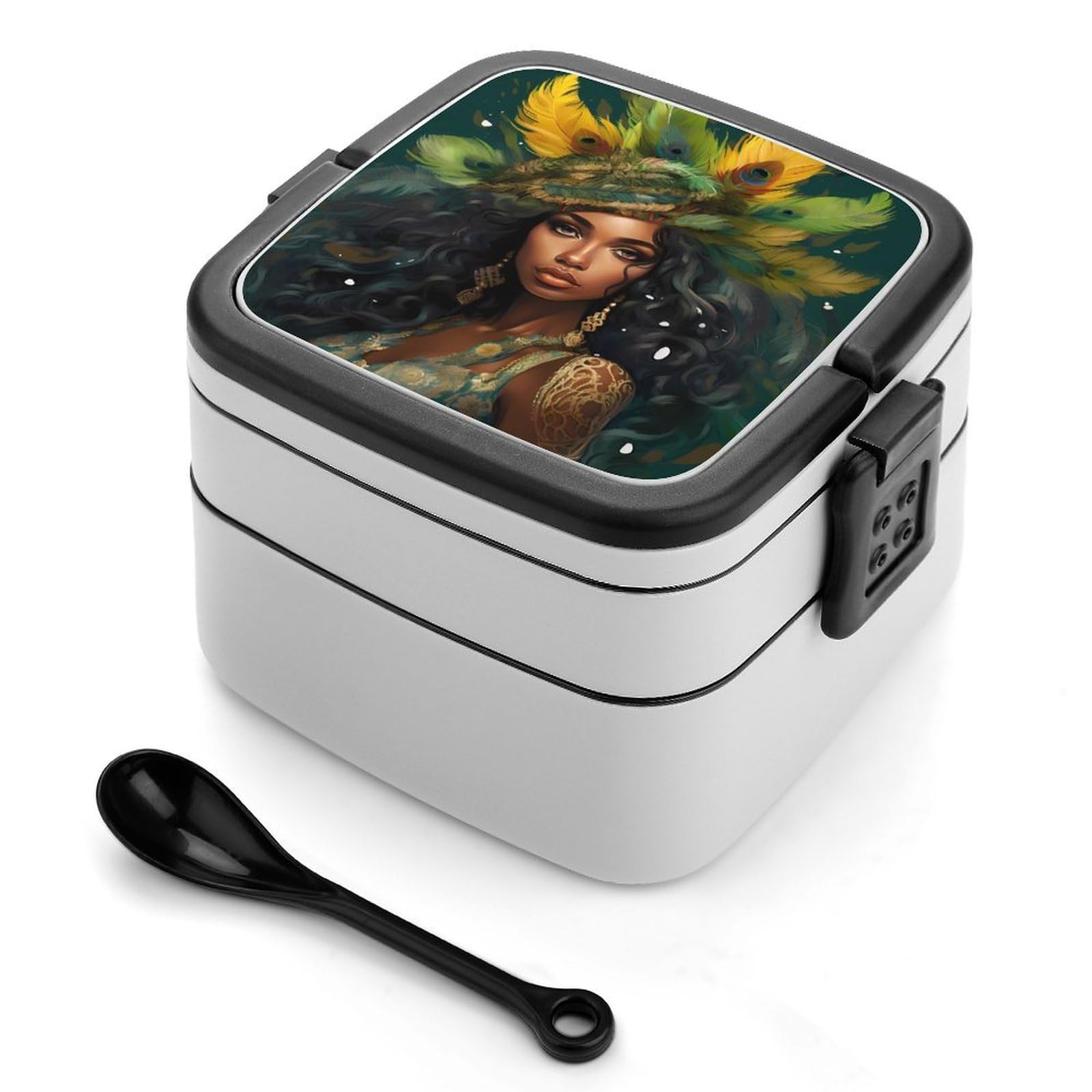 CGSBNGHA African American Women Bento Lunch Box 2 Layer Lunchbox Food Container for Adults Office