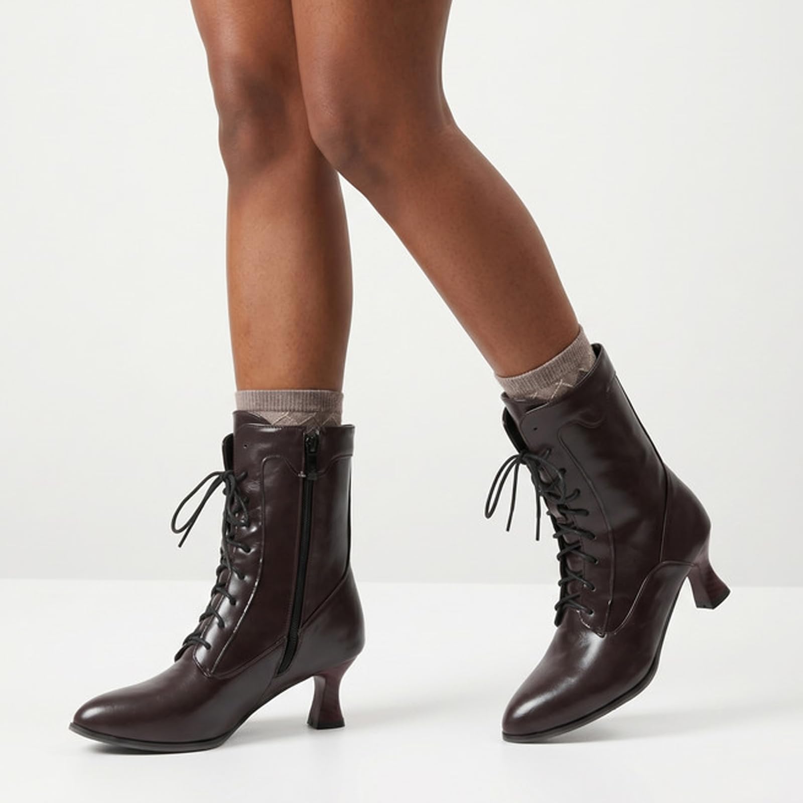 Stivaletti Tacco Alto Largo Donna Stringati Zip Laterale Boots