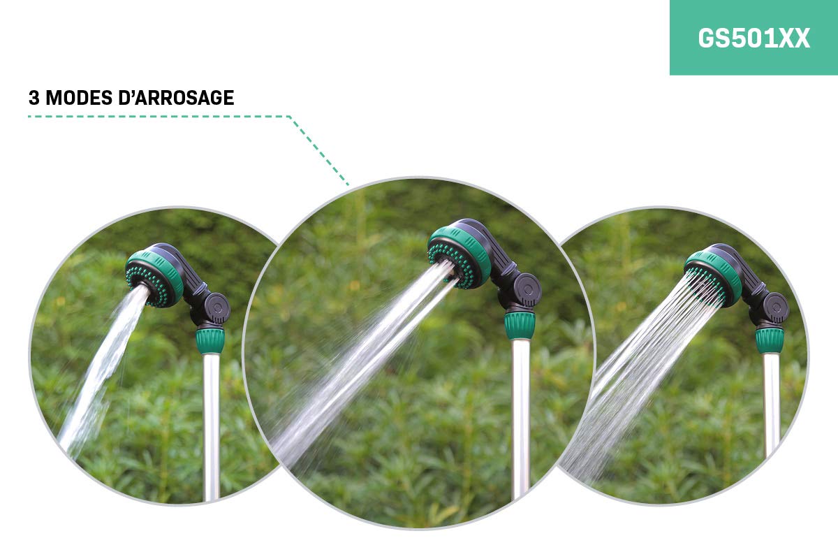 VONROC Douche de Jardin 2 en 1 Lance d’arrosage télescopique Colonne extérieure Hauteur réglable 149-190 cm Pomme orientable 180°