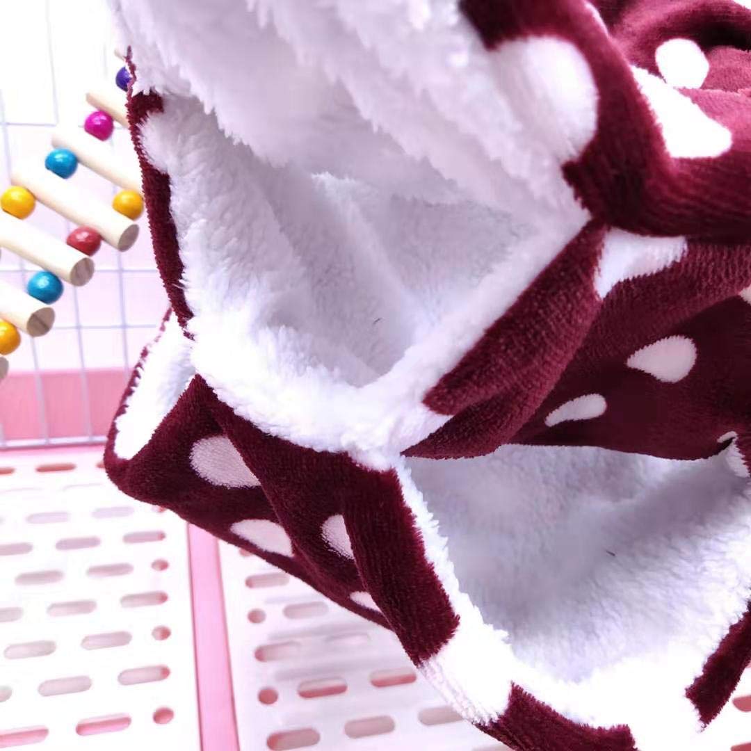 WOWMEOW Hängematte für Kleintierkäfig, warmes Fleece, für Zuckergleiter, Frettchen, Eichhörnchen, S, Burgundy-Dots