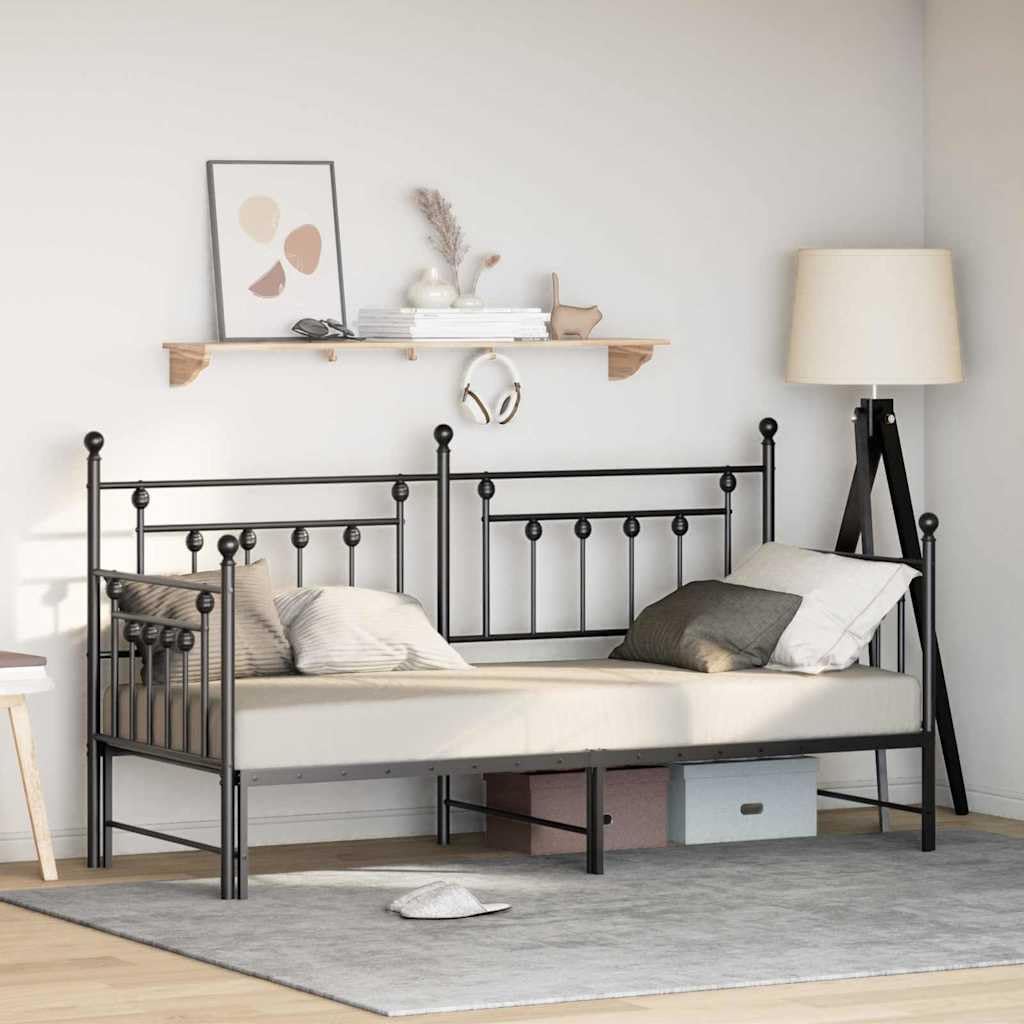 Modern Rectangular Steel Daybed Frame Black 80 x 200 cm with Powder-Coated Finish, Sturdy Metal Construction for Bedroom, Sleek Non-Scratch Design, Durable and Versatile