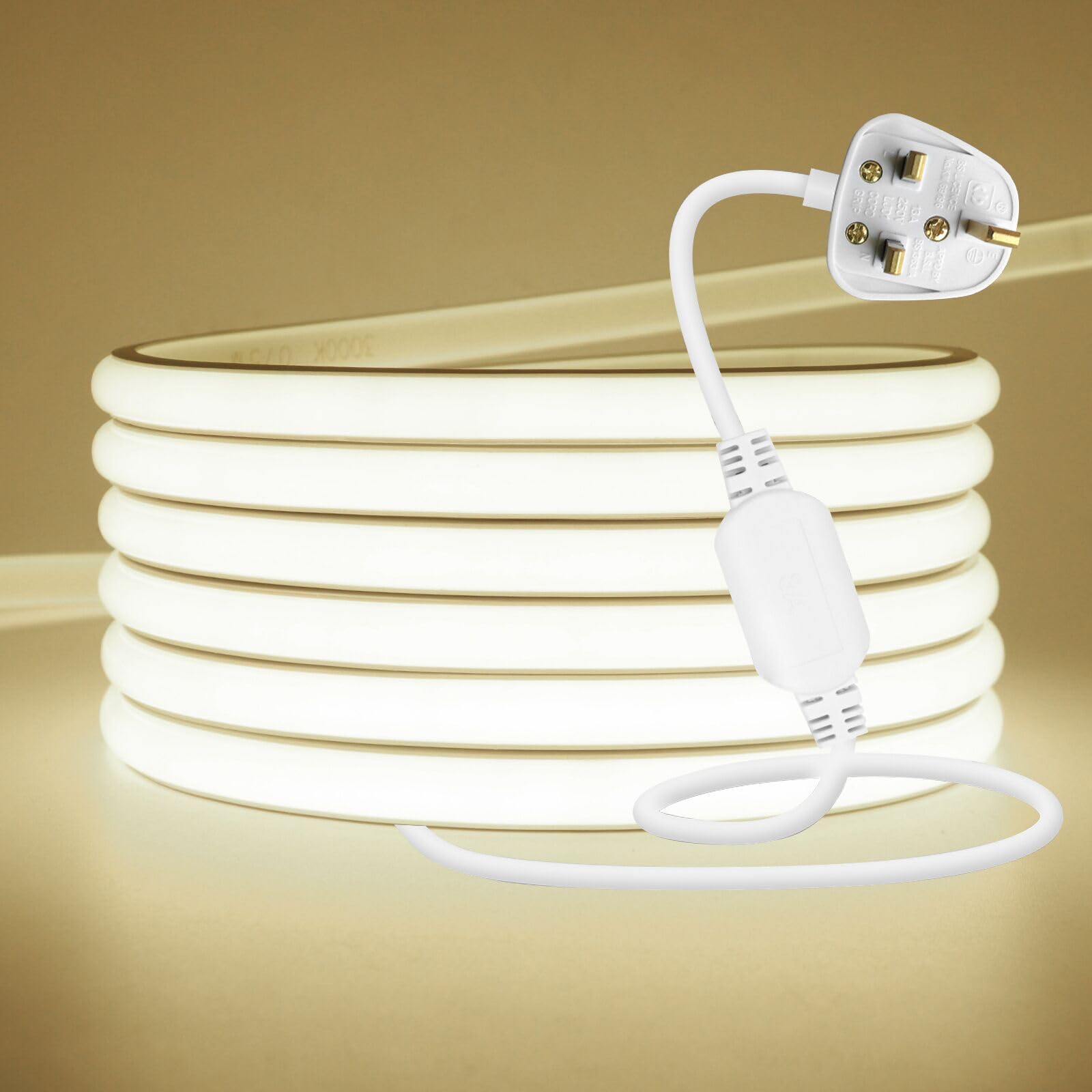 MIGUDA COB Strip Light 6M, Flexible LED Lights 220V with Power Supply,50cm Cuttable, 288LEDs/m Natural White High Brightness Neon Rope Light for Christmas Decoration and Lighting