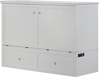 Murphybedz Tuscany Murphy Cabinet Chest Bed with Charging Station 6 Inch, Queen (White)