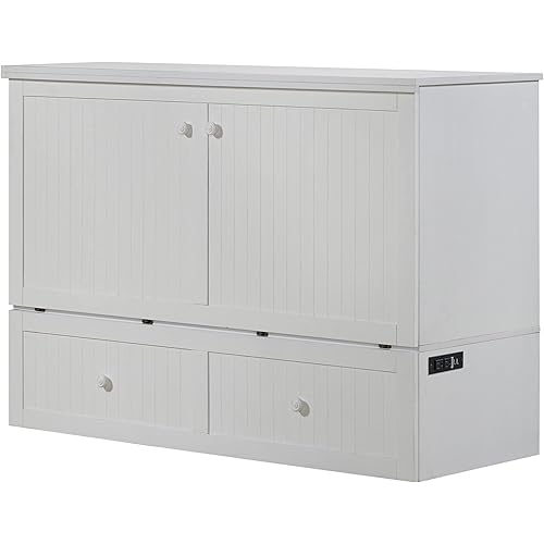 Murphybedz Tuscany Murphy Cabinet Chest Bed with Charging Station 6 Inch (White, Queen)