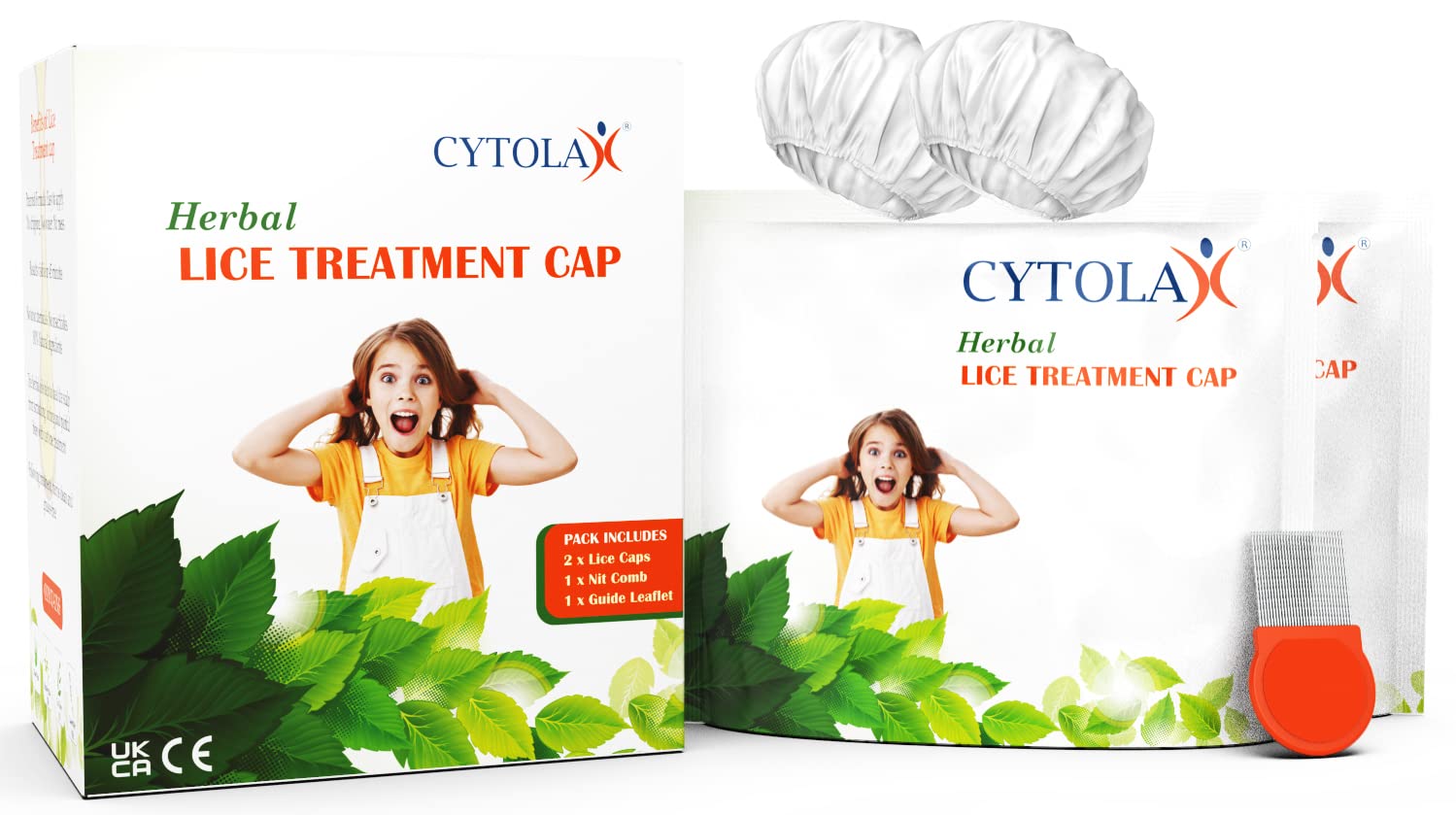 Cytolax Herbal Lice Treatment Cap | Pre-impregnated Essential Oils to Kill Headlice, Nits & Eggs | 45mins Results | Non Toxic | 2X Caps, 1x Nit Comb