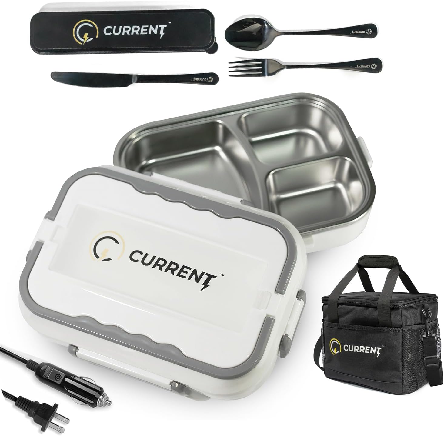 80W Electric Lunch Box Food Heater - Portable Heating Lunch Box with 1.5L Stainless Steel Container for Car, Truck & Office - Ideal 12V/24V/110V Leak-Proof Food Warmer Lunch Box with Bag, Fork & Spoon