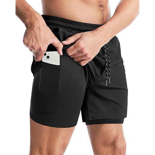 Aolesy Men’s 2 in 1 Running Shorts, Workout Gym Athletic Shorts for Men Quick Dry Lightweight Training Shorts with Pockets
