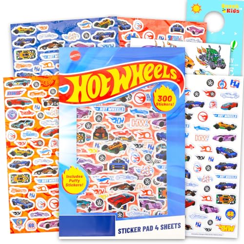Hot Wheels Sticker Book for Kids - Bundle with 300+ Puffy Craft Stickers Featuring Racecars Plus Tattoos More | Hot Wheels Party Supplies for Kids Toddlers