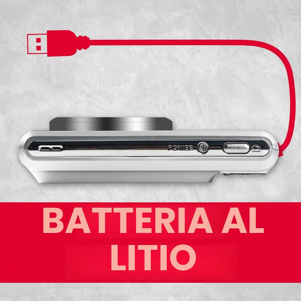 AgfaPhoto - Fotocamera Compatta Digitale 24MP - Realishot DC5500 - Schermo LCD 2,4" - Zoom Digitale 8X - Video HD 720p - Autofocus, Rilevamento Viso & Stabilizzazione - Batteria al Litio - Argento