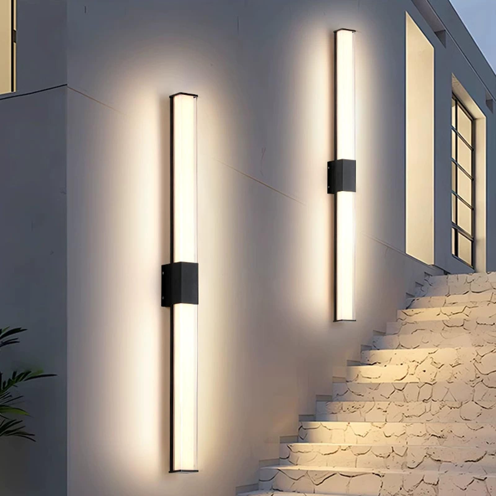 HELCEKOU Modern LED Outdoor Wall Light - Black Aluminum, IP65 Waterproof, 3000K/4500K/6000K Adjustable Brightness, Ideal for Garden, Stairs & Indoor Decor (40cm)