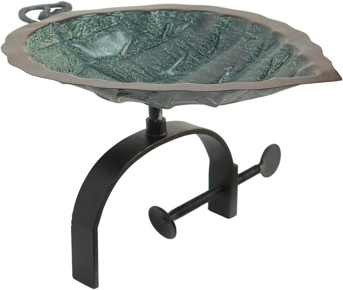 Achla Designs BB-04-OR Aspen Leaf Bracket Railing Mount Birdbath, Copper, Verdi, Black