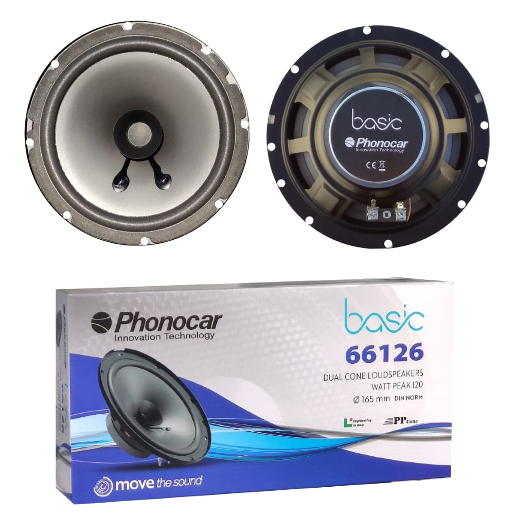 2 ALTOPARLANTI compatibile con PHONOCAR BASIC 66126 a doppio cono 16,50 cm 6,5" di diametro da 25 watt rms e 60 watt max 4 ohm 90 db auto, a coppia
