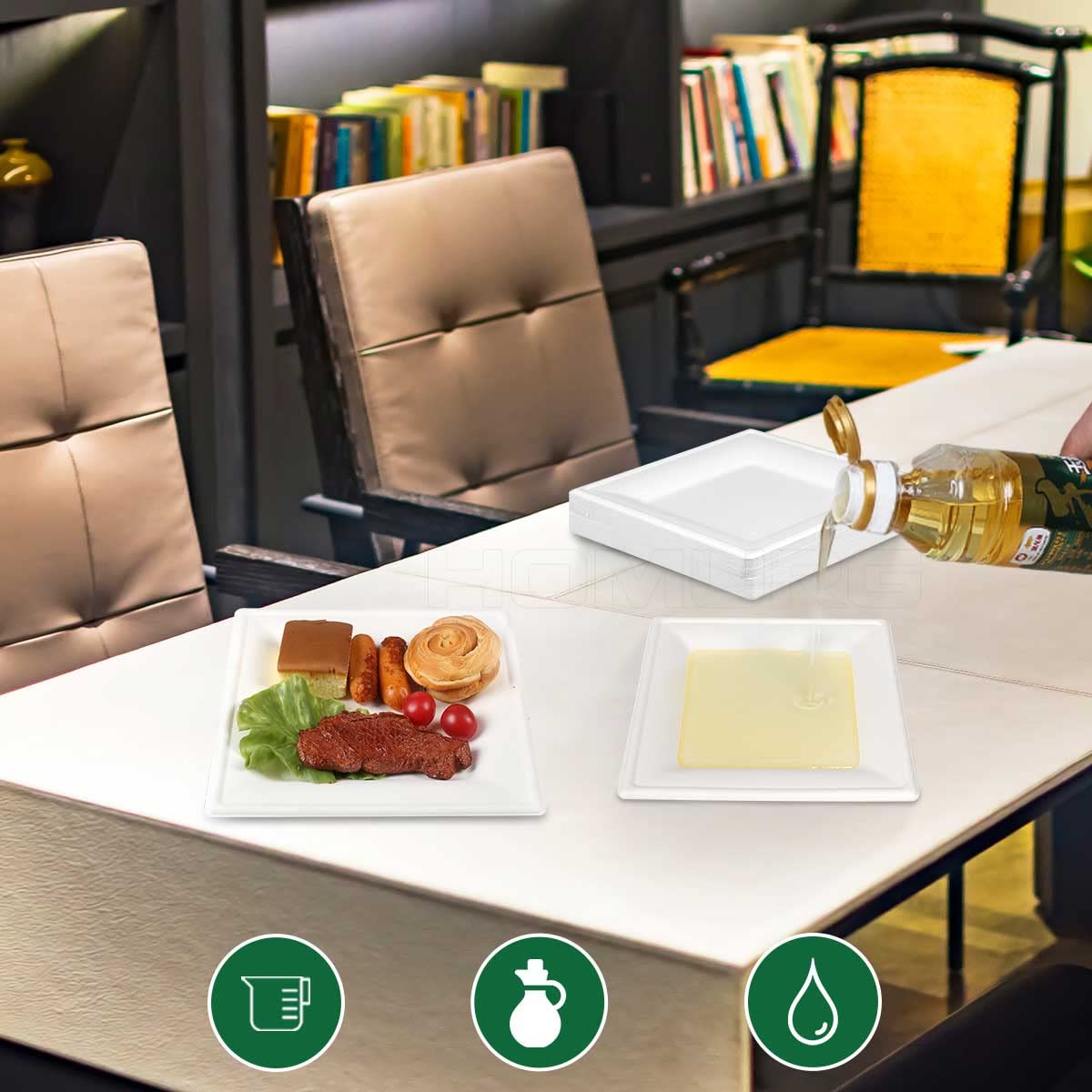 Weiße Pappteller Eckig 26 x 26 cm 50 Stück, Kompostierbare Einweggeschirr und Speiseteller Viereckig, Quadratische Platzteller Groß 10 Zoll für 50 Gäste, Robust Geburtstagsteller Partyteller