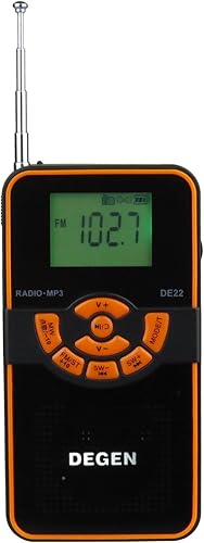 DEGEN DE22 Radio de onda corta AM/FM recargable 3 en 1, altavoz portátil y reproductor de MP3 con lector de tarjetas Micro SD/TF incorporado
