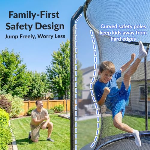 Image of ACWARM HOME Trampoline Outdoor 8FT 10FT 12FT 14FT 15FT 16FT Trampoline with Basketball Hoop and LED Lights, Recreational Trampolines for Kids and Adults with Enclosure Net & Ladder, ASTM Approved