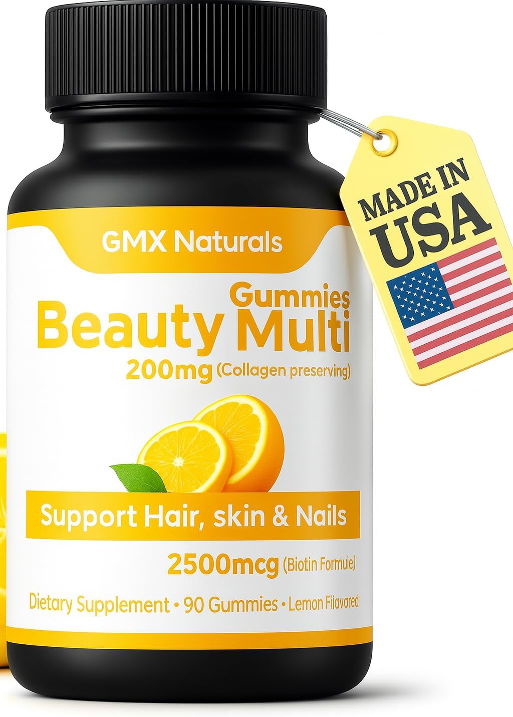 GMX Beauty Multi Gummies Hair, Skin & Nails Support with Biotin & Collagen Lemon Flavor Non-GMO, Made in USA Gummy Vitamins for Women 60 Gummies