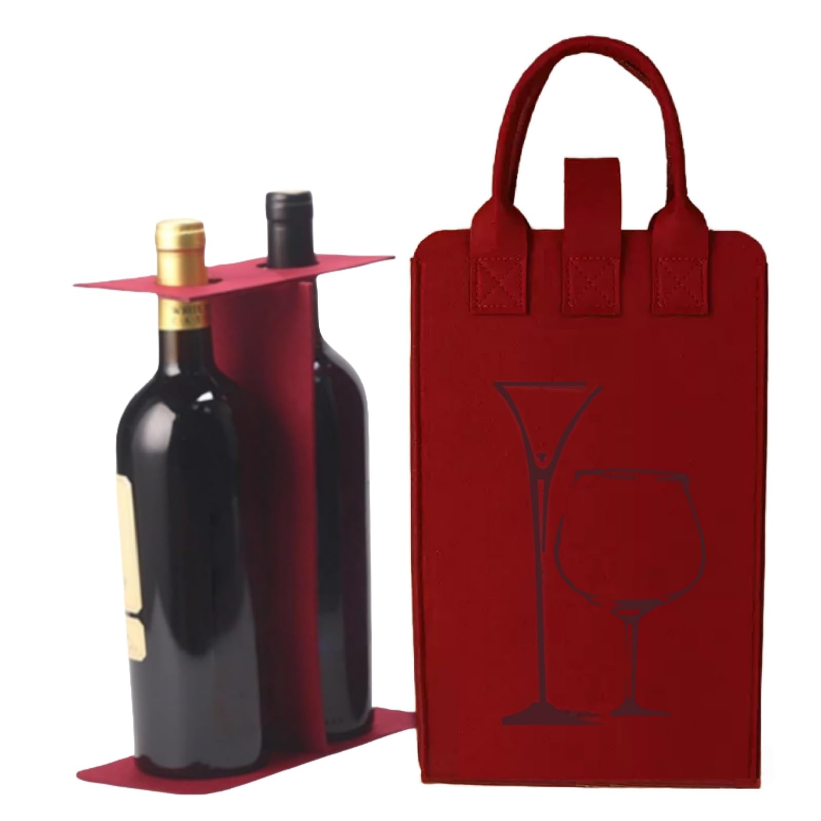 Bottle Bag Felt Wine Tote Bag Holder with Handles,Double Wine Window Bags, Portable Bottle Bag for Whiskey Pouch Double Tote, Reusable for Any Occasion