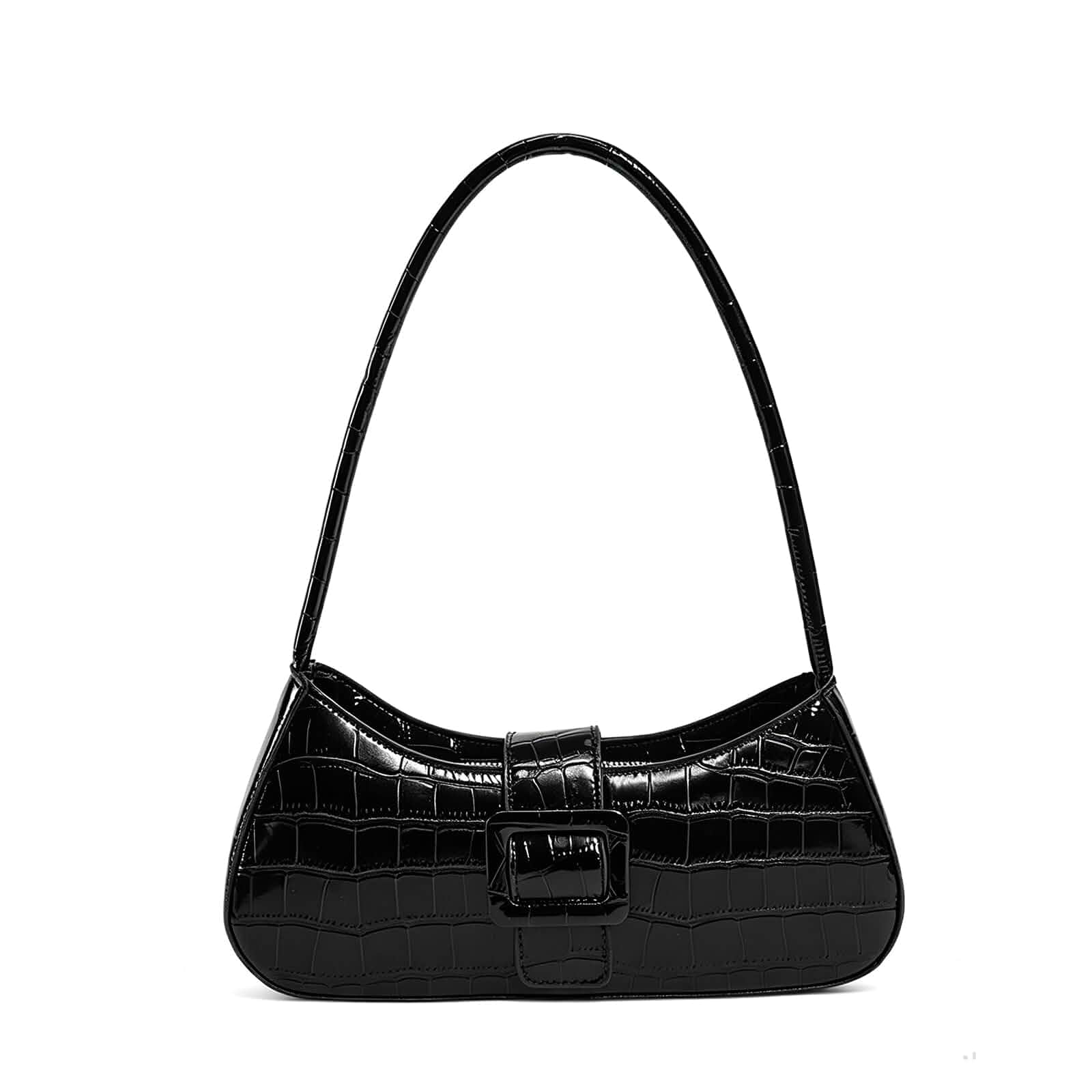 GRUMOTA Small Shoulder Bag for Women,Elegant Metallic Crocodile Embossed PU Leather Top Handle Underarm Purse
