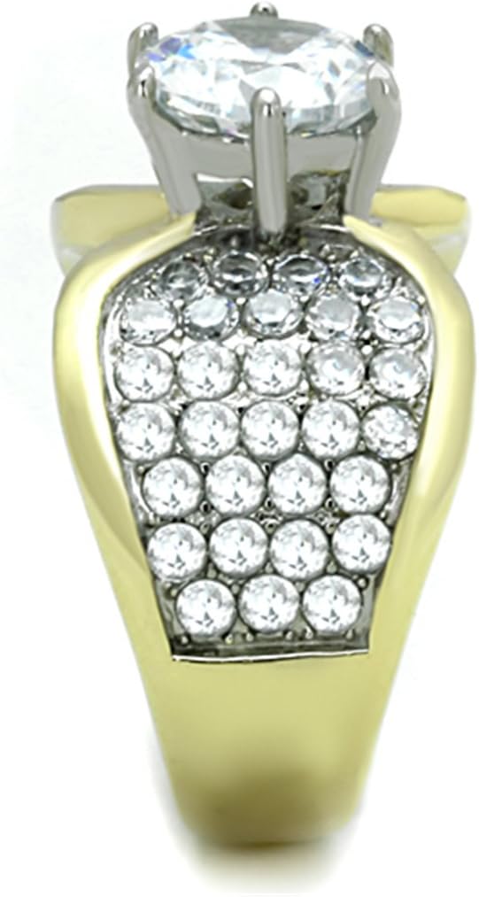 Marimor Jewelry 2.94 Carat Zirconia Stainless Steel Two Toned Ion Plated Engagement Ring Sizes 5-10