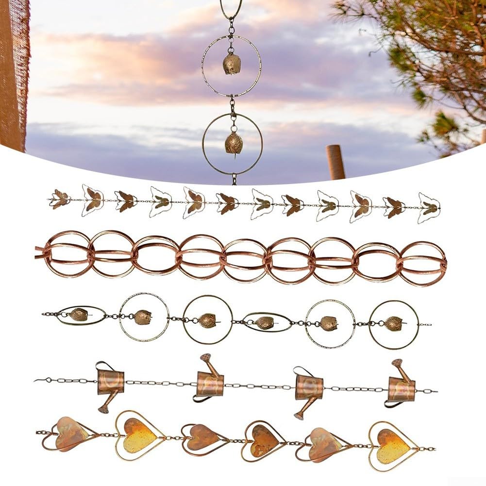 Catene da pioggia per grondaie, catena per grondaia, grondaia, collettore di acqua esterna, deviatore d'acqua decorativo, da giardino, decorazione per la casa, 1 m (anello)