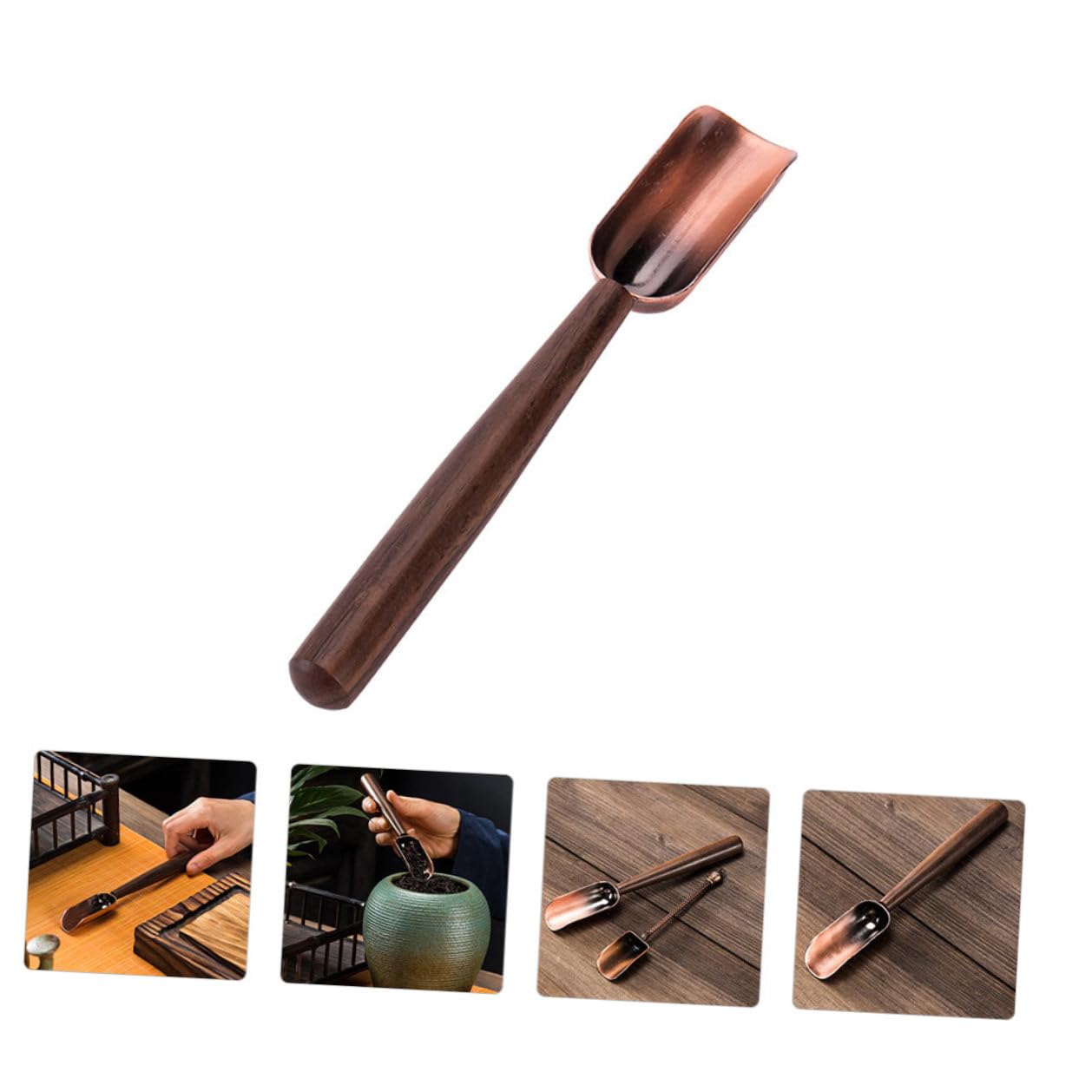 BESTonZON Cucharas para Té de Té Portátil Mango de Ébano Accesorio para Condimentos Especias Azúcar Leche Fácil de Limpiar
