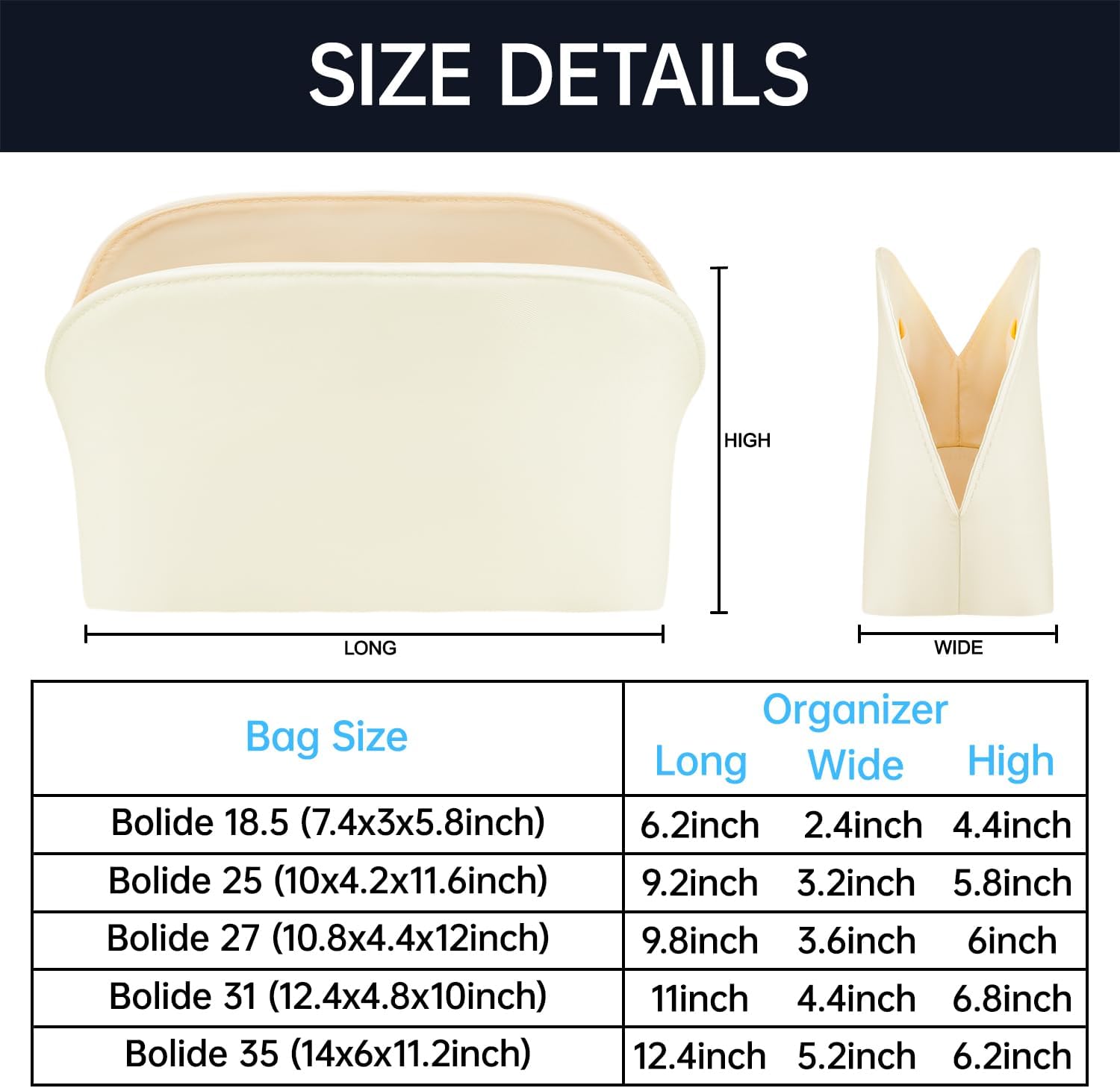 Organizer Insert for Bolide 1923 Mini/25/27/31/35, Nylon Inner Bag Organiser(Size: Bolide 1923 Mini, Color: Craie)
