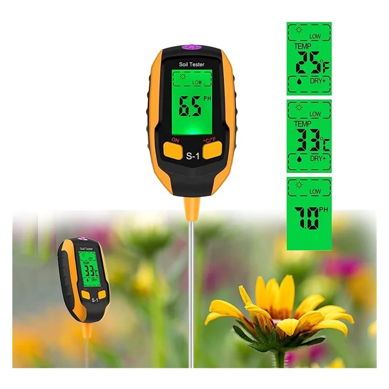 Medidor de humedad del suelo Medidor Digital De Humedad Del Suelo 4 En 1/5 En 1, Temperatura De La Planta, Medidor De PH Y Humedad Del Suelo, Intensidad De La Luz Solar, Humedad Ambiental Fiable y Pre