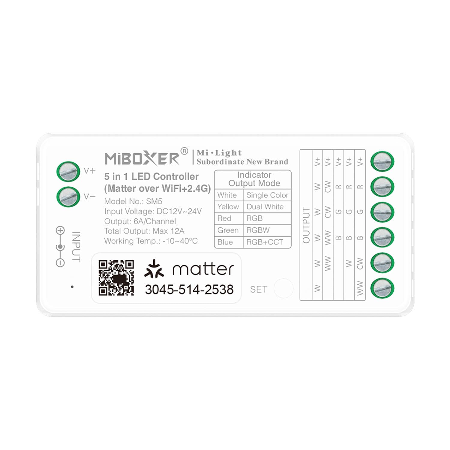 LIGHTEU, Miboxer Matter Over WiFi+2.4GHz DC12-24V 5-in-1 RGBCCT LED Controller, Certified Matter, Supports App Remote Control, Matter Smart Home, SM5