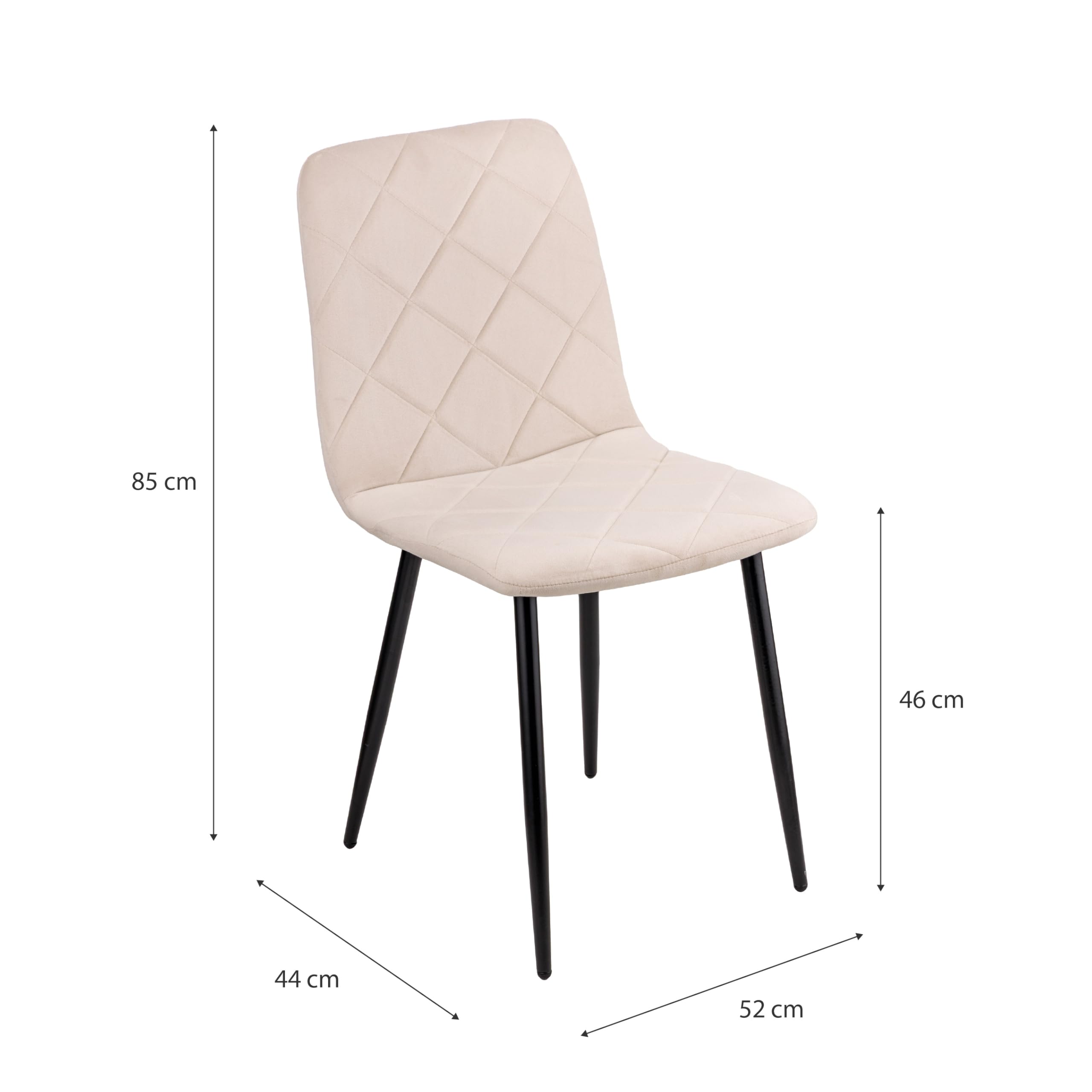 Baroni Home Set di 4 Sedie Moderne con Rivestimento in Velluto e Gambe in Ferro Nero, Poltrona da Soggiorno, Camera da Letto, Sala da Pranzo, Beige, 52x44x85 cm