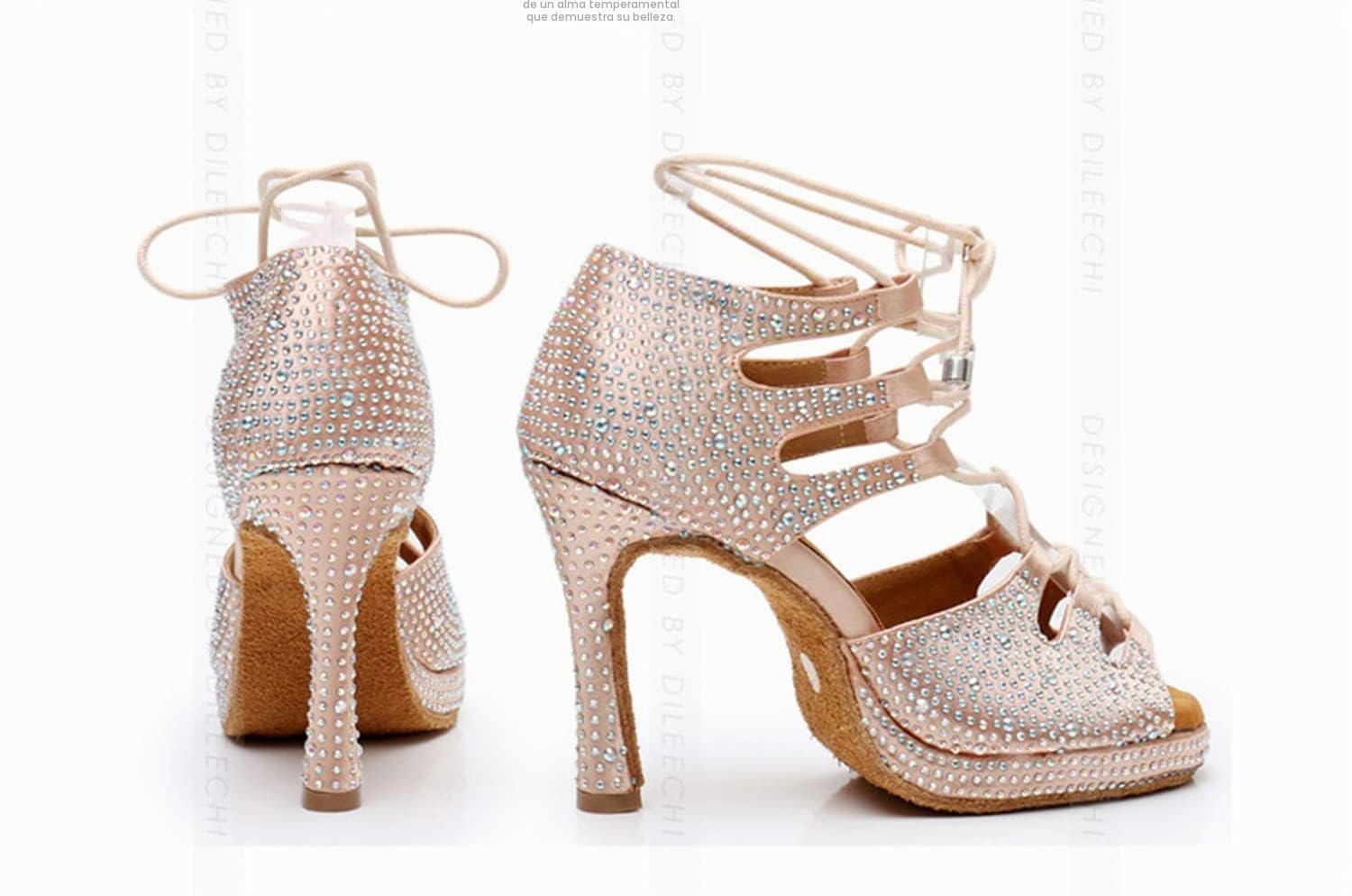 Sandalias modernas de baile latino con cordones para mujer, para boda, fiesta, L425 Plataforma Beige Tacón de 10 cm, 39 EU